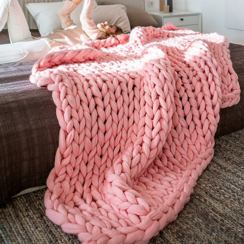 Crocheted Bed/Sofa Blanket Hand Weaving Linen Chunky Winter Fleece Wool Knitted Giant Thick Yarn Bulky Knitting Throw Blankets