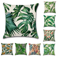 Load image into Gallery viewer, Tropical Plants Palm Leaf Green Leaves Monstera Cushion Covers Hibiscus Flower Cushion Cover Decorative Beige Linen Pillow Case