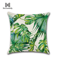 Load image into Gallery viewer, Tropical Plants Palm Leaf Green Leaves Monstera Cushion Covers Hibiscus Flower Cushion Cover Decorative Beige Linen Pillow Case