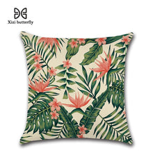 Load image into Gallery viewer, Tropical Plants Palm Leaf Green Leaves Monstera Cushion Covers Hibiscus Flower Cushion Cover Decorative Beige Linen Pillow Case