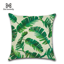 Load image into Gallery viewer, Tropical Plants Palm Leaf Green Leaves Monstera Cushion Covers Hibiscus Flower Cushion Cover Decorative Beige Linen Pillow Case