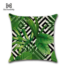 Load image into Gallery viewer, Tropical Plants Palm Leaf Green Leaves Monstera Cushion Covers Hibiscus Flower Cushion Cover Decorative Beige Linen Pillow Case