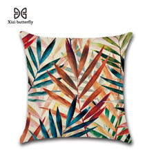 Load image into Gallery viewer, Tropical Plants Palm Leaf Green Leaves Monstera Cushion Covers Hibiscus Flower Cushion Cover Decorative Beige Linen Pillow Case