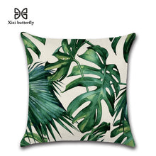 Load image into Gallery viewer, Tropical Plants Palm Leaf Green Leaves Monstera Cushion Covers Hibiscus Flower Cushion Cover Decorative Beige Linen Pillow Case