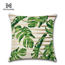 Load image into Gallery viewer, Tropical Plants Palm Leaf Green Leaves Monstera Cushion Covers Hibiscus Flower Cushion Cover Decorative Beige Linen Pillow Case