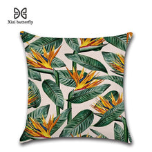 Load image into Gallery viewer, Tropical Plants Palm Leaf Green Leaves Monstera Cushion Covers Hibiscus Flower Cushion Cover Decorative Beige Linen Pillow Case